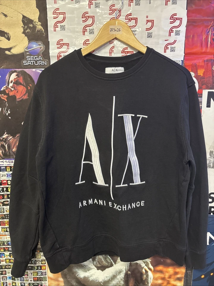 🔥Armani Exchange Embroidered AX Logo Pullover Sweatshirt Size L 22.5 x 26 - Image 1 of 4