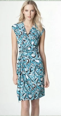 Usado en Excelente Condición Vestido Michael Kors Imitación Envolvente Verde Azulado Blanco Negro Talla Mediana Elástico  Foto 1 de 4