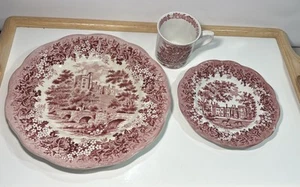 Vintage J&G Meakin Red Romantic England Derbyshire Haddon Hall 10” & 7” Plt Mug - Picture 1 of 24