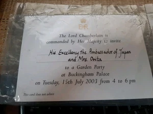 Queen Elizabeth II Garden Party Invitation Ambassador of Japan July 2003 + Pass - Picture 1 of 6