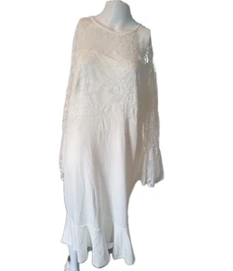 Hanna Nicole Lace Gown/dress Size 18 Bell Sleeves Lined White Mid Length NWT - Picture 1 of 10
