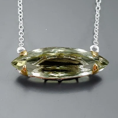 Joyería 25ct+ Collar Amatista Verde Natural Plata de Ley 925 18"/N25178 Foto 1 de 4