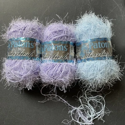 Lote de 3 madejas de hilo Patons Silverlash brillante azul lila brillante Foto 1 de 4