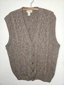 Vintage Lands End Sweater Vest Men L Wool Brown Chunky Cable Knit Grandpa 90s - Picture 1 of 10