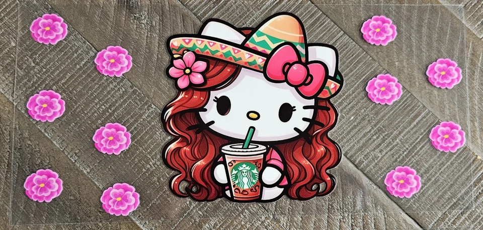  Hello Kitty сомбреро УФ DTF чашка передачи обертки - Изображение 1 из 1