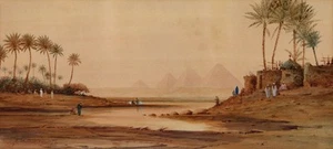 Robert Murdoch Wright, River Nile & Pyramids of Giza, Egypt – 1900 watercolour - Picture 1 of 4
