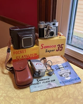 Cámara telémetro de película Samoca Super 35 con estuche manuales de flash en caja original Foto 1 de 4