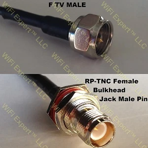 USA-CA RG58 F MALE to RP-TNC FEMALE BULKHEAD Coaxial RF Pigtail Cable - Picture 1 of 1