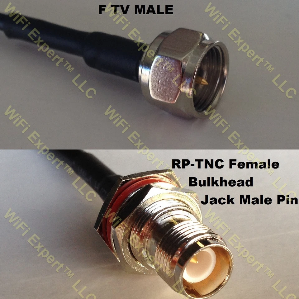 USA-CA RG58 F MALE to RP-TNC FEMALE BULKHEAD Coaxial RF Pigtail Cable - Image 1 of 1