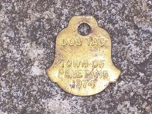 Vintage 1974 Town of Penetang Dog Tax Tag License Canada Brass    cc19 - Picture 1 of 2