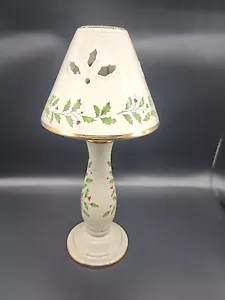 Lenox Holiday Candle Lamp Pierced Holly Berry Design 14 Inches Tall - Picture 1 of 6