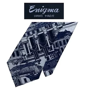 Enigma Novelty Back Tie - Silver Ancient Buildings 100% Polyester Necktie - Picture 1 of 5