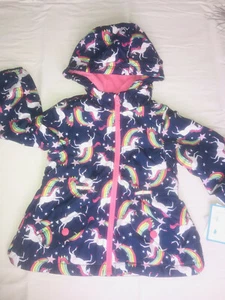 NWt carters 2t unicorns rainbows fall spring heavy lined rain coat jacket - Picture 1 of 5
