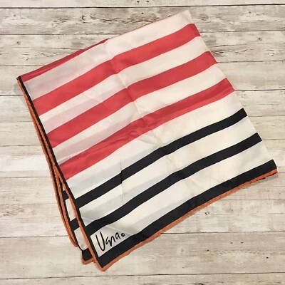 Cachecol Vera Neumann Vintage Lenço de Seda Listras Vermelho Branco Preto Laranja 26” Quadrado - Imagem 1 de 4