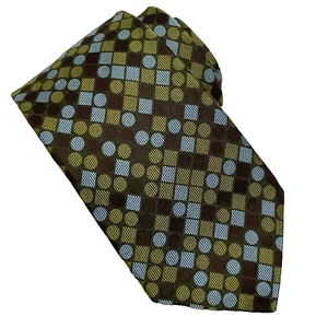 Ted Baker Men's Necktie 100% Silk Colorful Brown Blue Green Geometric - Picture 1 of 5