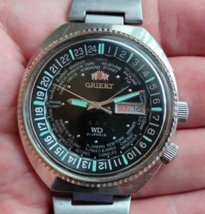 RARE Vintage Orient WORLD Time Diver Sea World Orient WD Automatic Watch black - Picture 1 of 12