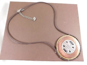 SILPADA Sterling Silver Brass Leather COPPER COMPASS Mixed Metal Necklace N3341 - Picture 1 of 5