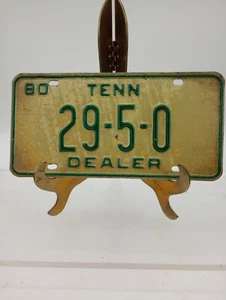 Vintage Tennessee TN Auto Dealer License Plate Tag 1980 Green / White - Picture 1 of 4