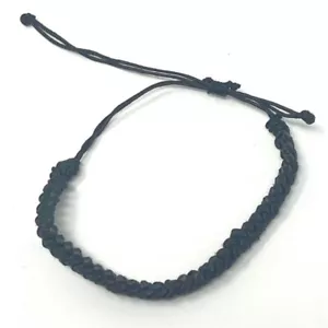 Black Tie Up Adjustable Bracelet Wristband in Genuine Black Leather - Picture 1 of 1