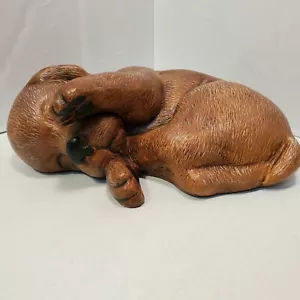 Realistic Ceramic Puppy Sleeping Dog Brown Pet Animal Artist Signed 1988 - Picture 1 of 11