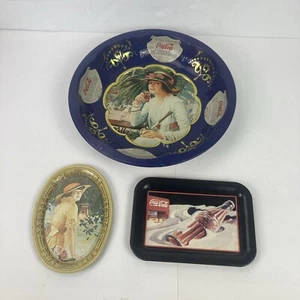 VINTAGE Coca-Cola Mini Metal Tin Serving Change Tray Lot of 3 - Picture 1 of 14