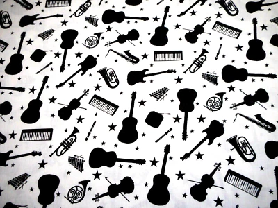 Tela de algodón 1 1/8 yarda instrumentos musicales negros sobre marfil algodón premium noviembre C Foto 1 de 2