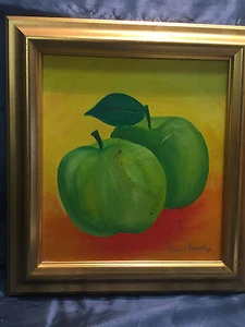 Vintage Oil Still Life Painting Apples Fruit Original Artist Signed - Picture 1 of 8