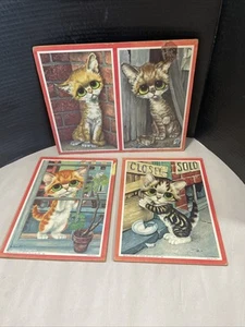 Vintage Big Eyed Kitty Pictures Set Of 3 Litho 1965 Donald Art Company USA HTF - Picture 1 of 24