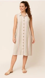 Mlle Gabrielle Shirt Dress Button Front Sleeveless Striped Pink Green Blue 2X - Picture 1 of 8