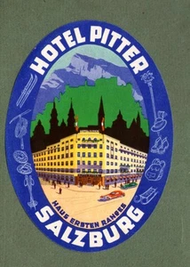 RARE Hotel luggage label Austria pretty image Oval shape #040 - Picture 1 of 1
