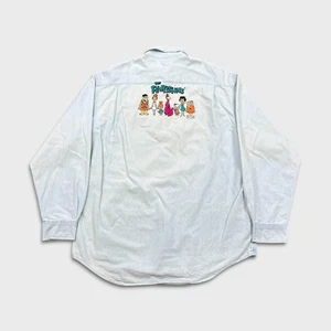 Vintage 1994 Flintstones Denim Shirt Mens XL Blue Light Wash Cartoon Button Up - Picture 1 of 15