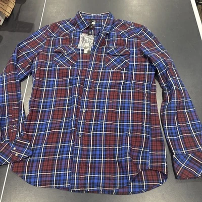 DIESEL Men's Red Flannel Plaid Pearl Snap Button Long Sleeve Western Shirt Large - Image 1 of 4