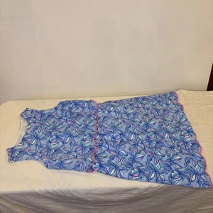 Vineyard Vines Floral Plumeria Popover Scallop Dress Blue/Pink Girls Large (14) - Picture 1 of 9