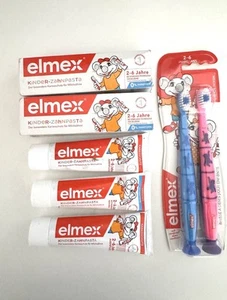 elmex Zahnpasta für Kinder, 2-6 Jahre, 5 x 50 ml Plus Zahnbürste - Bild 1 von 3