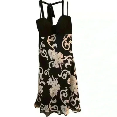 Vestido floral para mujer White House Black Market cuello halter talla 8 negro Foto 1 de 4