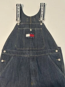 Salopette Tommy Hilfiger vintage spalline bianche anni 90 Y2K Tommy Jeans blu medio - Foto 1 di 18