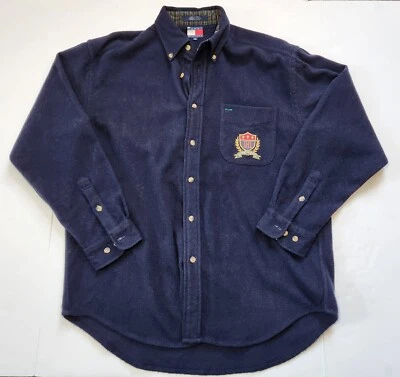 Camisa Tommy Hilfiger Para Hombres Mezcla de Lana Abotonada Bordada Cresta Talla Mediana  Foto 1 de 4