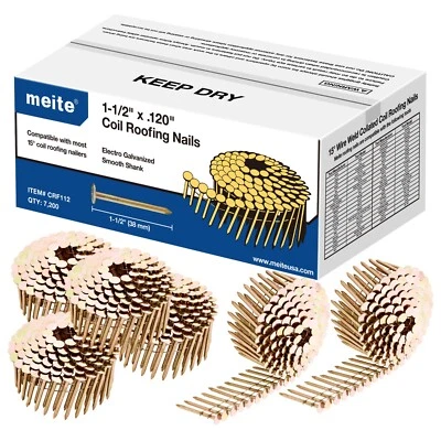 2,880-7,200pcs meite 15 Degree Coil Roofing Nails 1" to 1-3/4" Length Round Head - Image 1 of 4