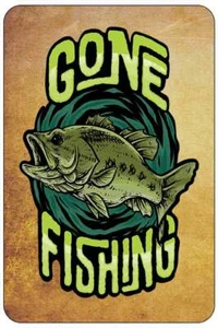 GONE FISHING sign Metal funny man cave house decor B230 - Picture 1 of 1