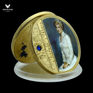 Princess Diana GOLD Coin with Blue Crystal Portraits of A Princess Medal