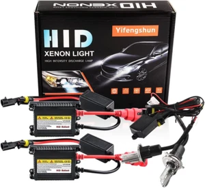 H4 HID Headlight Bulbs 6000K Xenon White with 55W DC Slim HID Ballast by Super - Picture 1 of 6