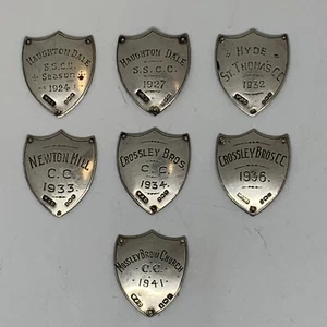 Lot (7) Sterling Cricket Award Schilde 1924-41 Crossley Bros Newton Mossley Brow - Bild 1 von 9