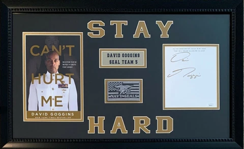 David Goggins Autographed Can't Hurt Me Navy Seal Book Framed 16x26 Display JSA Cover