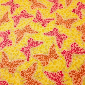 Willow BTY Junebee Ink & Arrow Floral Butterfly Orange Rust Red on Yellow - Picture 1 of 3