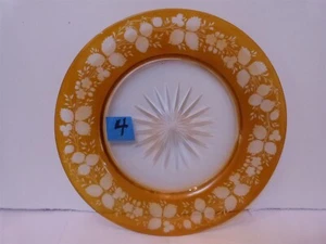 ANTIQUE Bohemian Cut to Clear Amber Plate STRAWBERRIES Possibly Moser 9" L4 - Picture 1 of 8