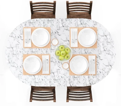 Oval Fitted Vinyl Tablecloth with Elastic Edged & Flannel Backing, Waterproof Wi - Image 1 of 4