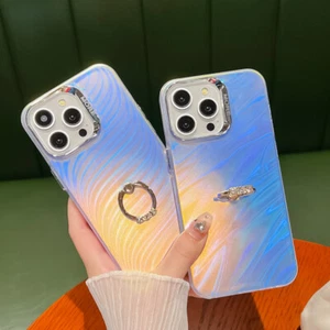 For iPhone 15 14 13 12 11 Pro Max Laser Case Cover Soft Matte Colorful Ring - Picture 1 of 18