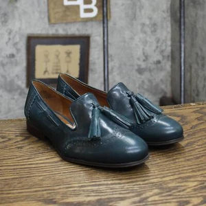 Nine West Womens Vintage Leather Tassel Loafer Dress Shoes Blue Green 6.5M - Picture 1 of 8