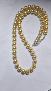 Gold Pearl 9 mm Smooth Beads Gemstone 925 Sterling Silver 16" Strand Necklaces - Picture 1 of 10