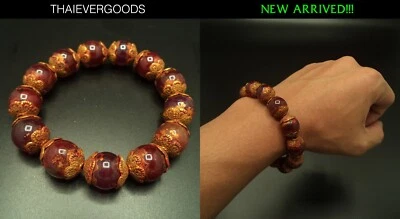 PULSERA ABALORIO ANTIGUO ROJO JADE CUBIERTA HOJA DE ORO AMULETO TAILANDÉS WAT PHRA KEAW Foto 1 de 4